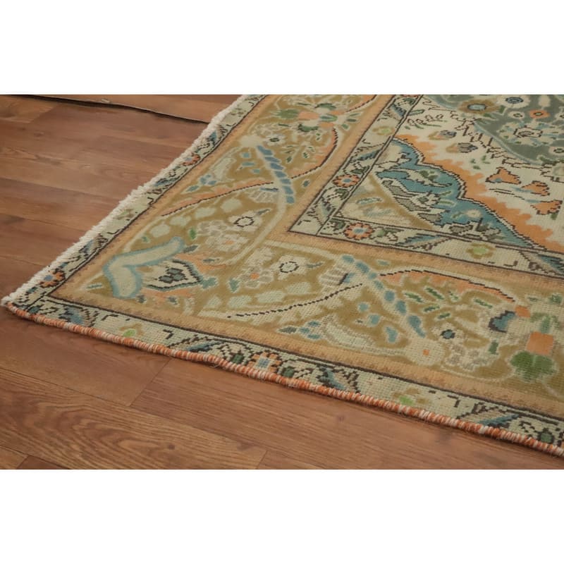 Hand Knotted Oriental 100% Wool Carpet Traditional Floral Oranges & Rust Tabriz Area Rug - 9' 4'' X 6' 5''