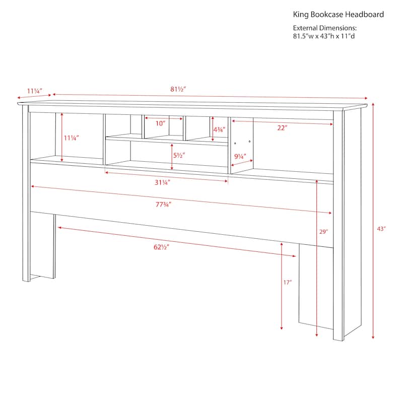 Prepac King Size Bed Headboard: Stylish Black King Headboard with Bookcase for King Size Beds, Freestanding