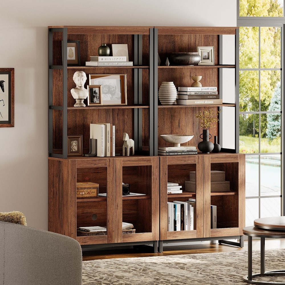 2 PCS Modern 72" Tall Bookcases with Glass Doors and Adjustable Shelves for Home Office, Living room.
