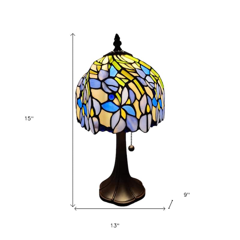 HomeRoots 15" Dark Brown Metal Candlestick Table Lamp With Blue Dome Shade - 13' X '15' X '9