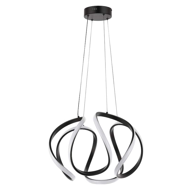 Whirl 18.5" 1-Light Contemporary Designer Aluminum/Iron Scribble Integrated LED Pendant Light, Black by JONATHAN Y