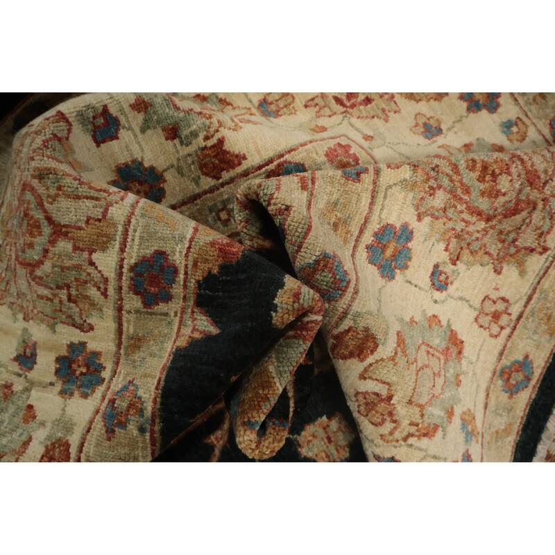 Hand Knotted Oriental 100% Wool Carpet Traditional All-Over Black Peshawar Area Rug - 10' 4'' X 7' 0''