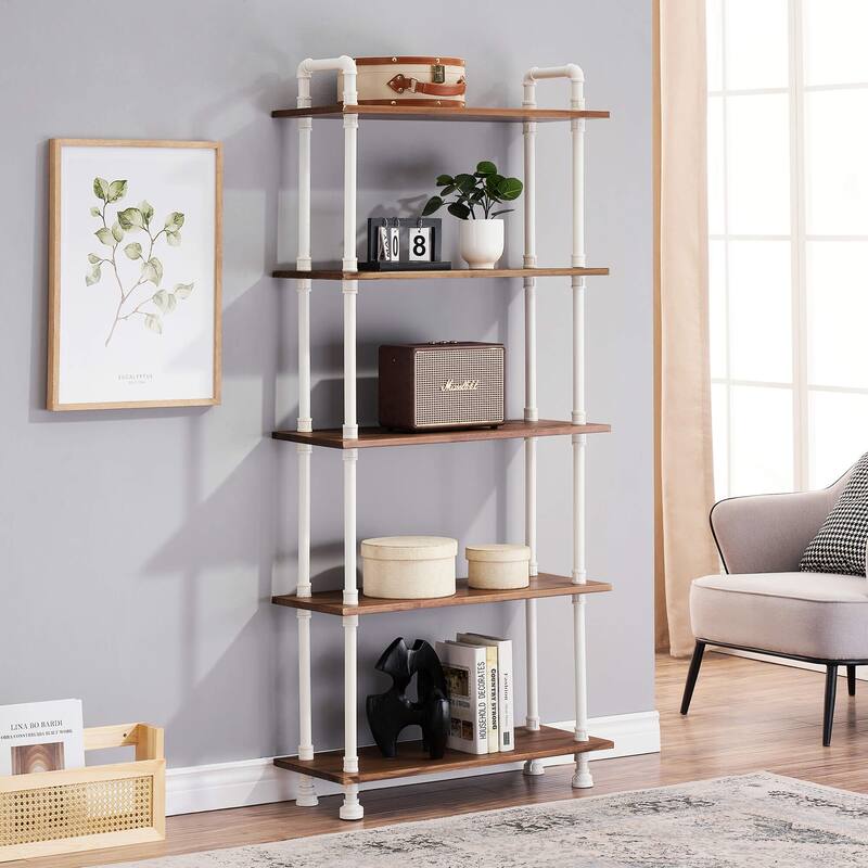 Ivinta Industrial Bookshelf Rustic Bookcase, Storage Shelf Plant Shelf