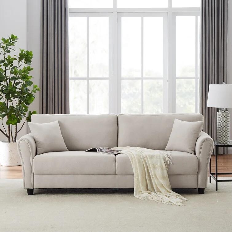 Upholstered 85 inch sofa modern linen top living room couch