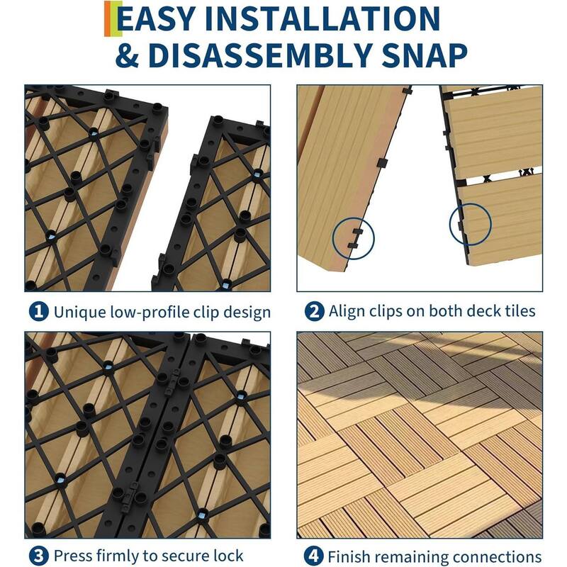 48-Pack 12"X12" Interlocking Patio Flooring Tiles for Patio, Balcony, Porch, Poolside