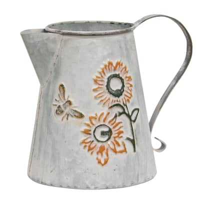 Washed Metal Sunflower & Bee Pitcher