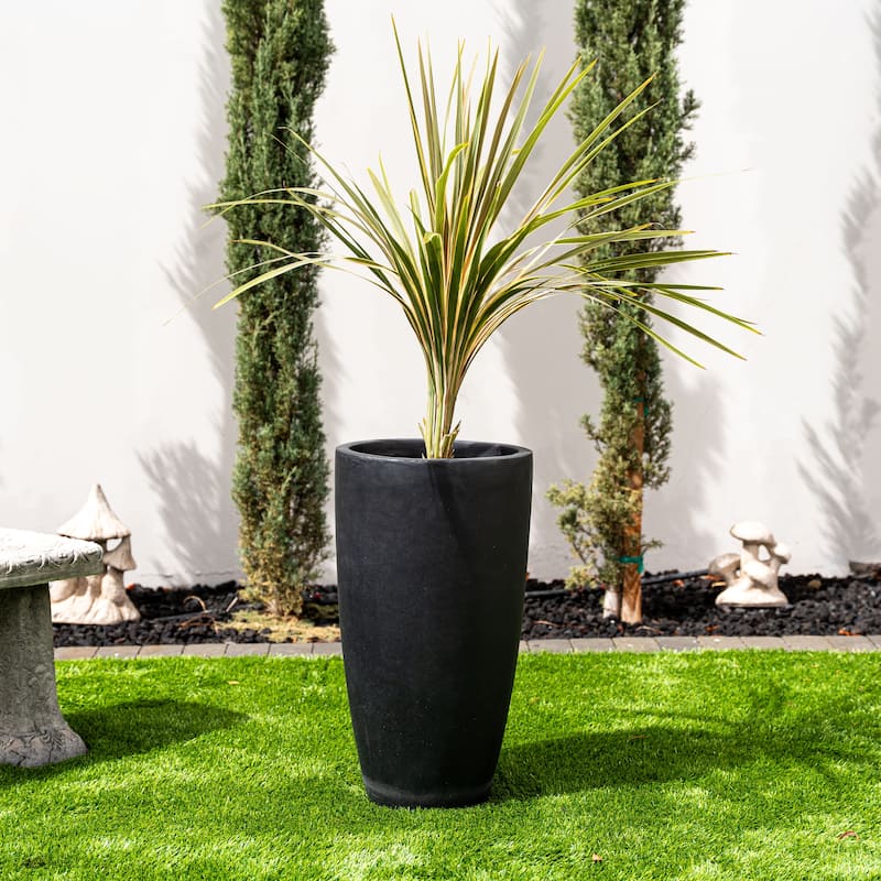 Kante 23.6"H Weathered Concrete Tall Planter, Outdoor/Indoor Modern Decorative Planter Pot, Seamless with Drainage Hole, Black