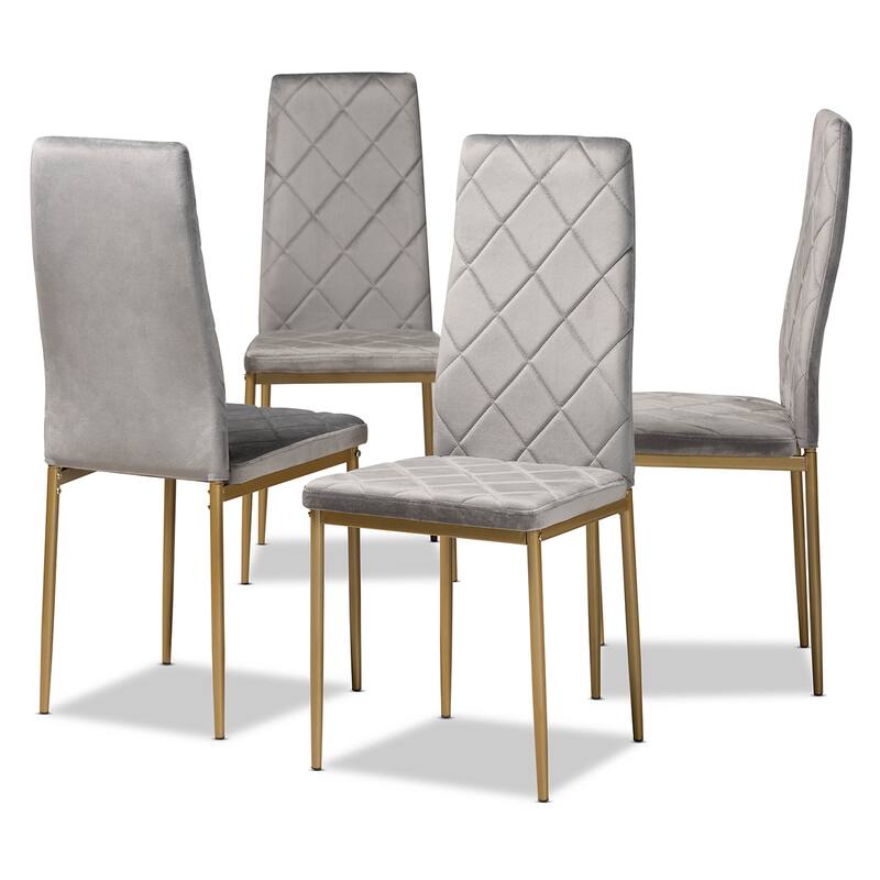 Blaise Modern Luxe and Glam 4-Piece Velvet and Metal Dining Chair Set - Grey