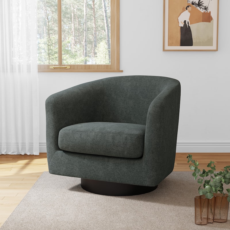 Chenille Swivel Barrel Chairs Upholstered Accent Chairs For Living Room