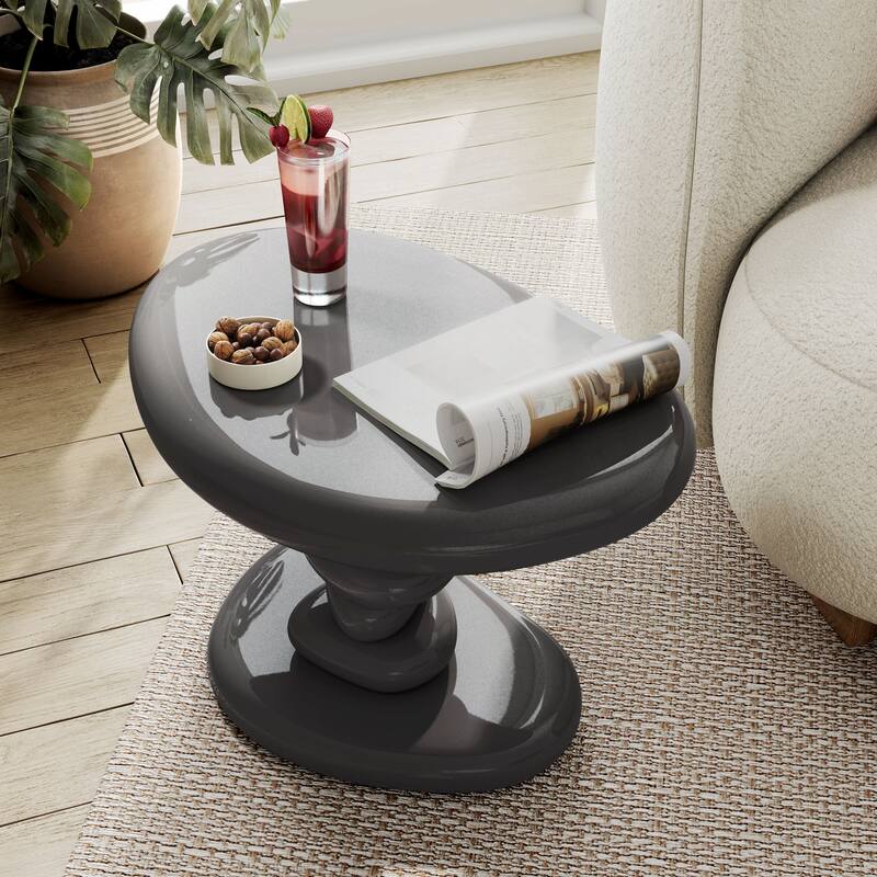 24/7 Shop At Home Modern 2-Piece Oval Glossy Low Profile Coffee Table Set