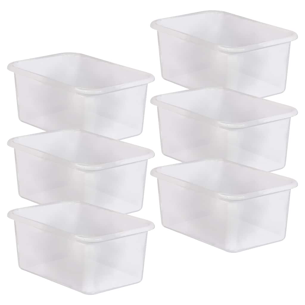 Teacher Created Resources Small Plastic Storage Bin, Clear, Pack of 6