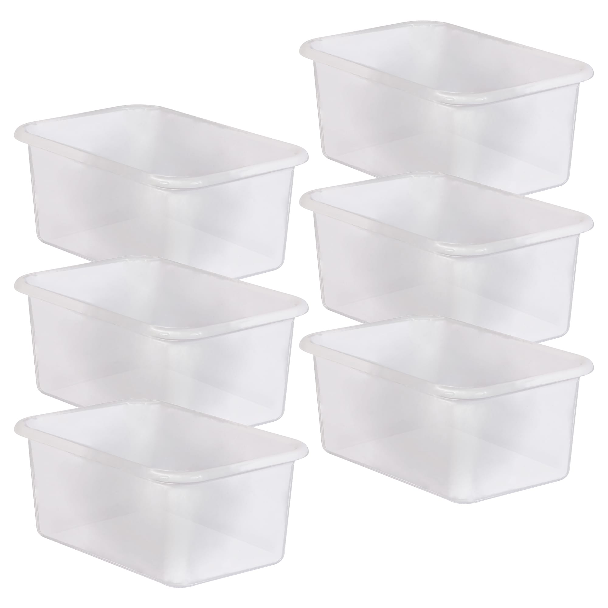 Teacher Created Resources Small Plastic Storage Bin, Clear, Pack of 6