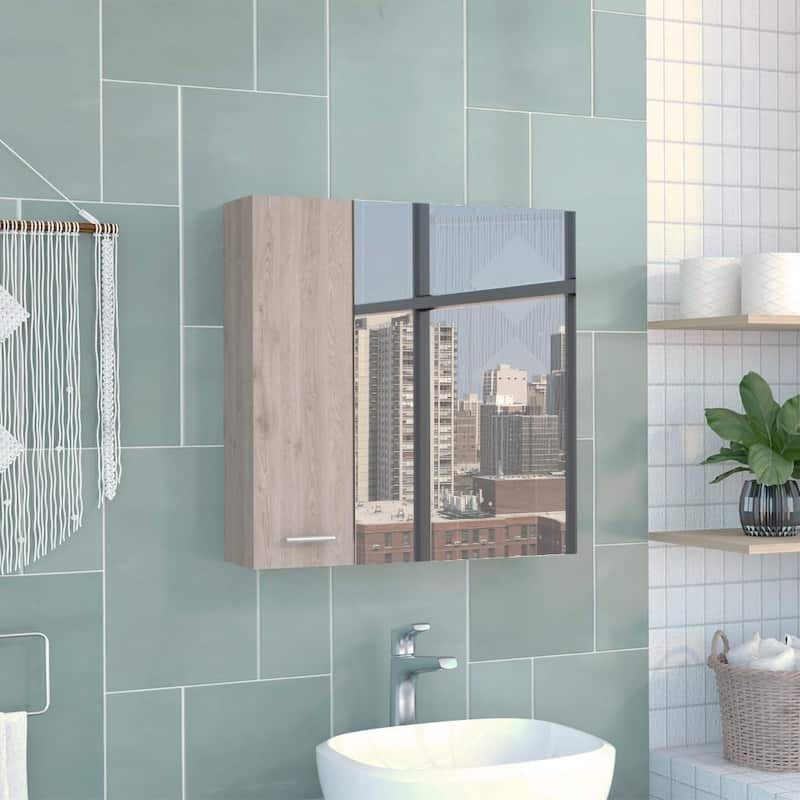 23.6" White Double Door Medicine Cabinet with 4 Interior Shelves, Ample Mirror for Bathroom or Vanity Storage - 23.6X5.8 in - Gray + Particle Board