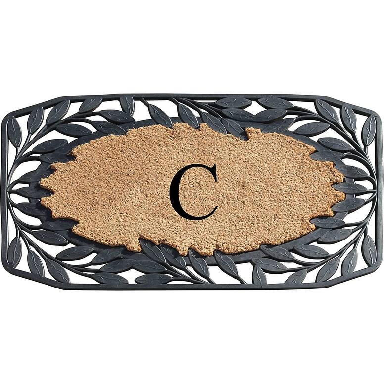 A1HC Rubber and Coir Stylish Leaf Border Large Outdoor Durable Monogrammed Doormat, Black - 23" X 38" - C