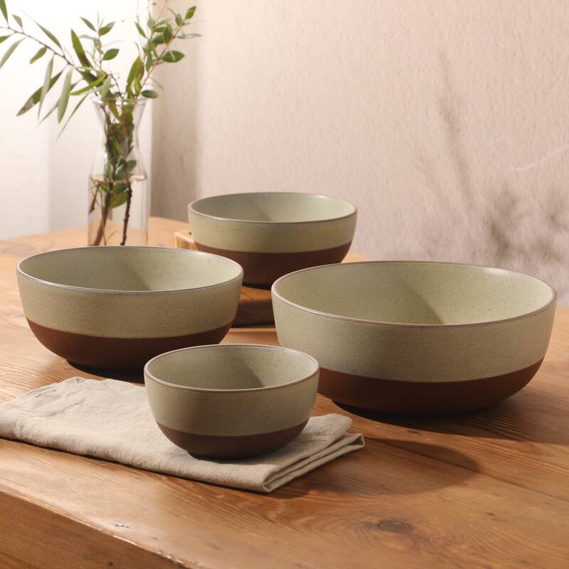 Gibson Elite William Crest 4 Piece Nesting Bowl Set, Stoneware Reactive Glaze, 5", 6.25", 7.5", 9", Prep & Serving Bowls