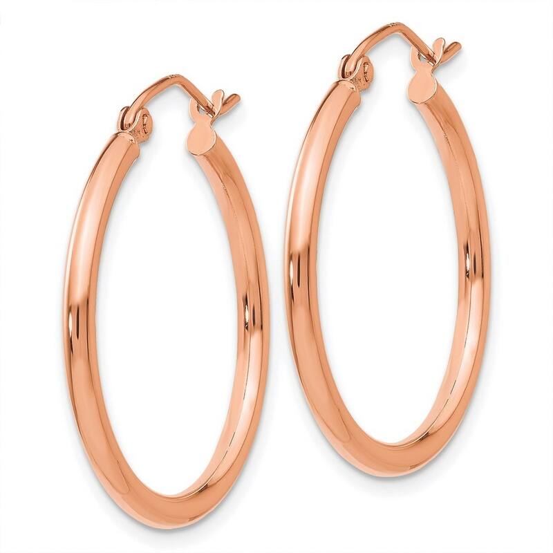 Curata 14k Rose Gold 2x25mm Polished Hoop Earrings