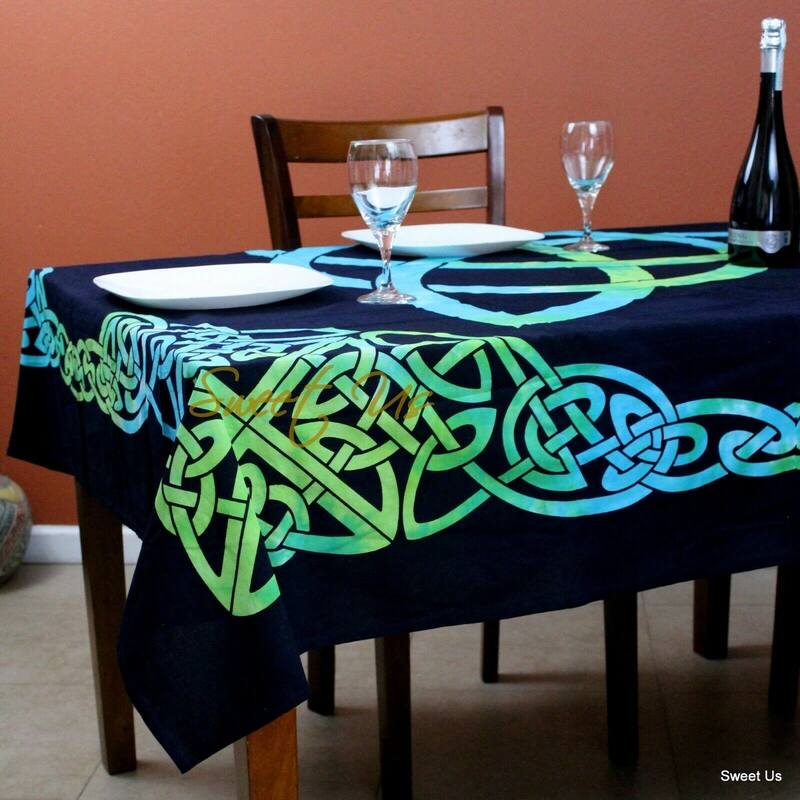 Celtic Triquetra Trinity Tablecloth Square - Blue Green