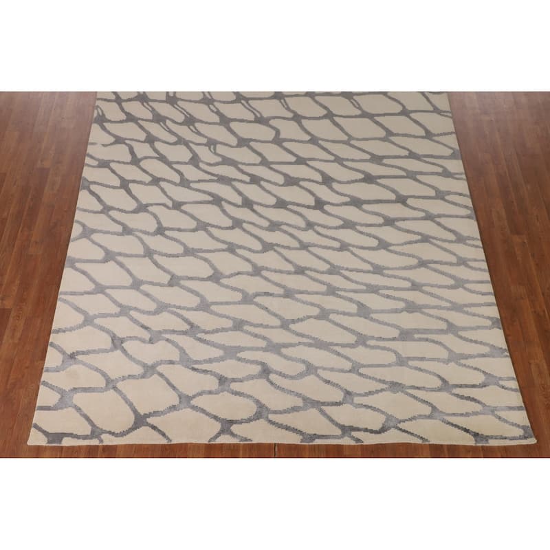 All-Over Abstract Modern Area Rug Handmade Wool Carpet - 7'11"x 9'9"