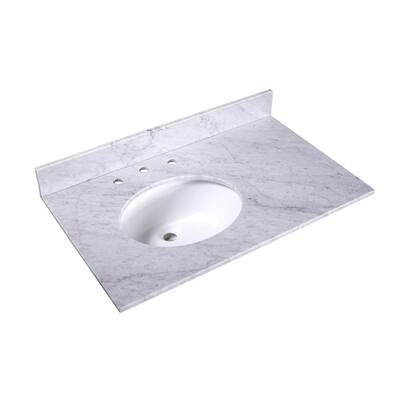 36" Carrara White Marble Bathroom Single offset Sink Bowl Vanity Top