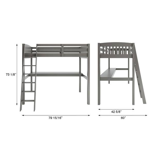Grey High Loft Bed with Desk, Storage, and Twin Size Frame