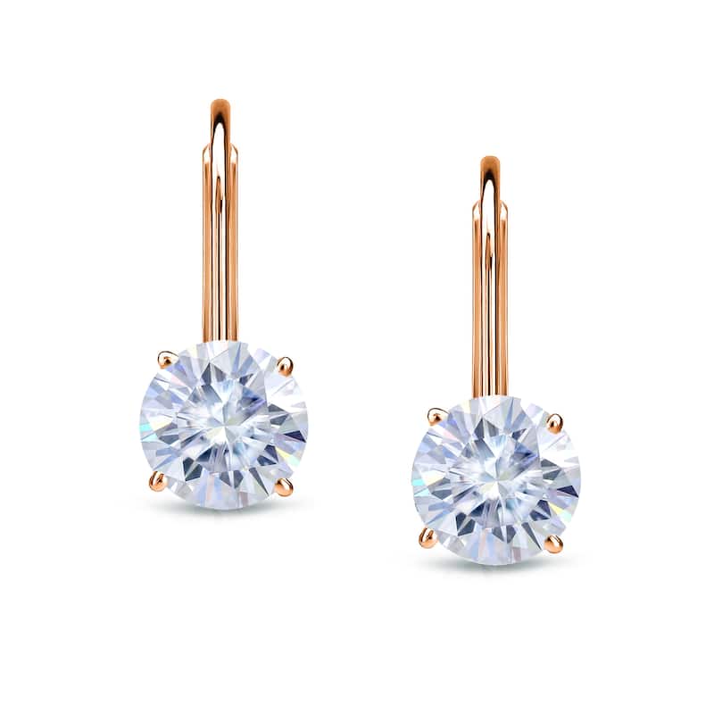 Auriya Round Solitaire Moissanite Leverback Earrings 2.00carat TW 14K Gold - Rose