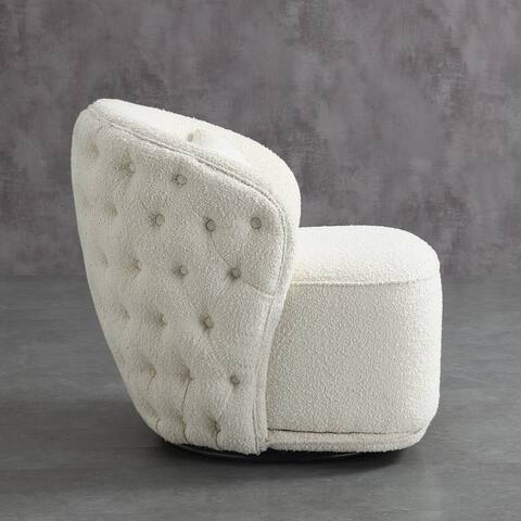 Boucle Upholstered Tufted Back Swivel Barrel Chair