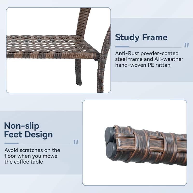 Outdoor Coffee Table/ Side Table with UV-Resistant PE Wicker