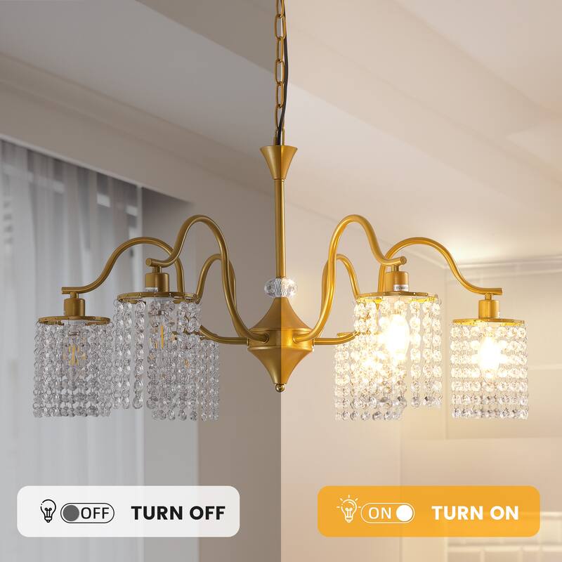 Modern Farmhouse Vintage Crystal Chandelier, 6-Light Rustic Kitchen Island Light Fixture