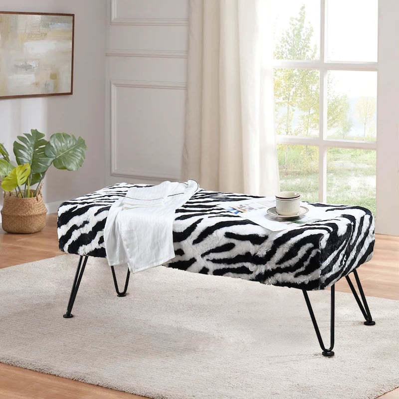 Home Soft Things Animal Pattern Ottoman Bench with Black Metal Legs
