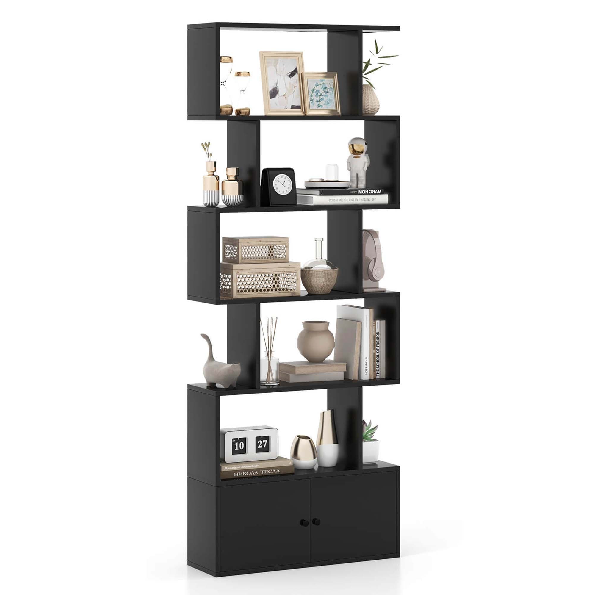Costway Bookshelf with Cabinet 6-Tier S-Shaped Bookcase Storage Rack - See Details