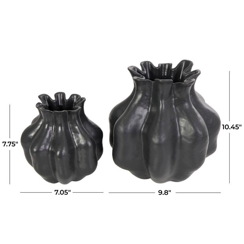 Black Resin Tulip Shaped Abstract Decorative Vase (Set of 2)