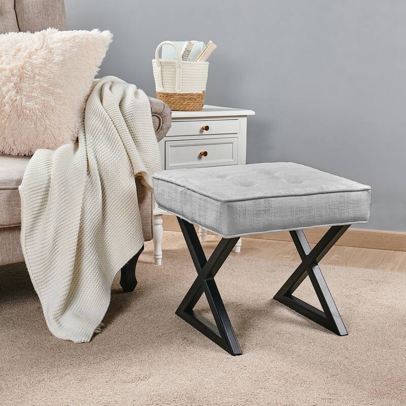 Textured Velvet Ottoman Vanity Stool 18"X18"X17"