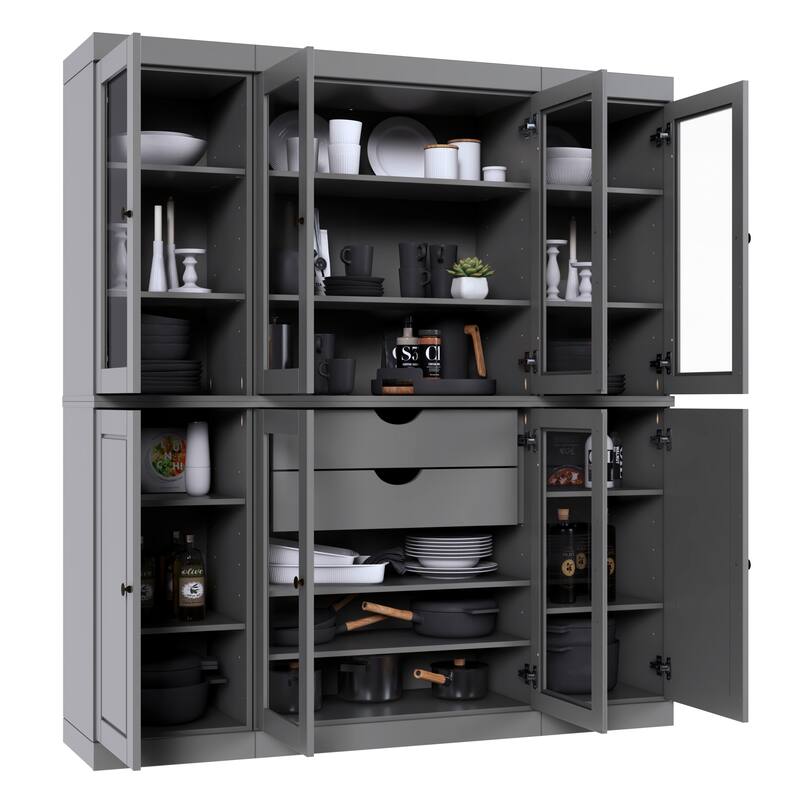 Palace Imports 100% Solid Wood Pantry Cabinet, 2 Drawers, Adjustable Shelves, 65" Wide, 71.5" Tall - 65" x 71.5"