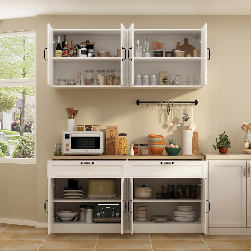 Storage Cabinet Kitchen Pantry Garage Wall Floor and Wall Cabinet Set
