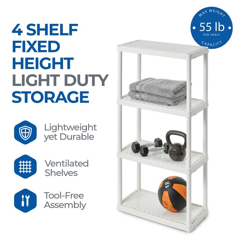 Gracious Living 4 Shelf Fixed Height Solid Light Duty Home Storage Unit, White - 1 Pack