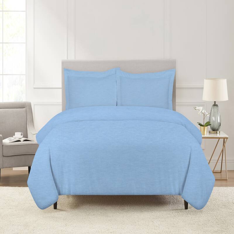 Pointehaven Flannel 180 GSM Brushed Soft Cotton Oversized Solid Duvet Sets - King - Cal King - Heather Blue