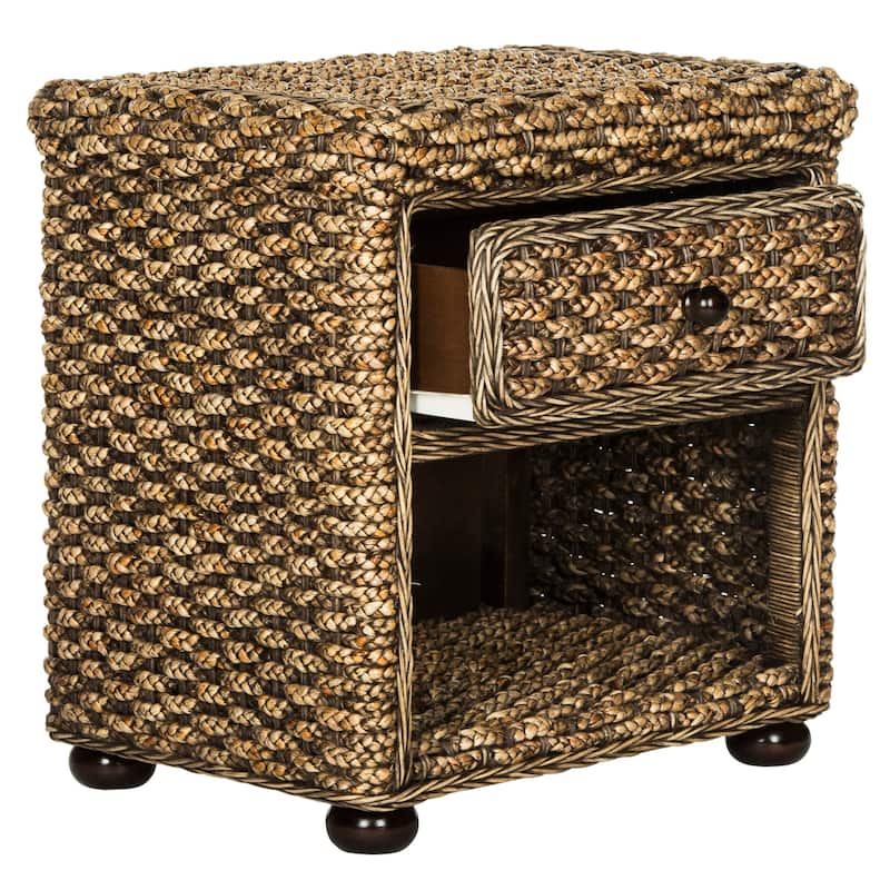 SAFAVIEH Maysam Braided Wicker One Drawer Brown Wash Nightstand
