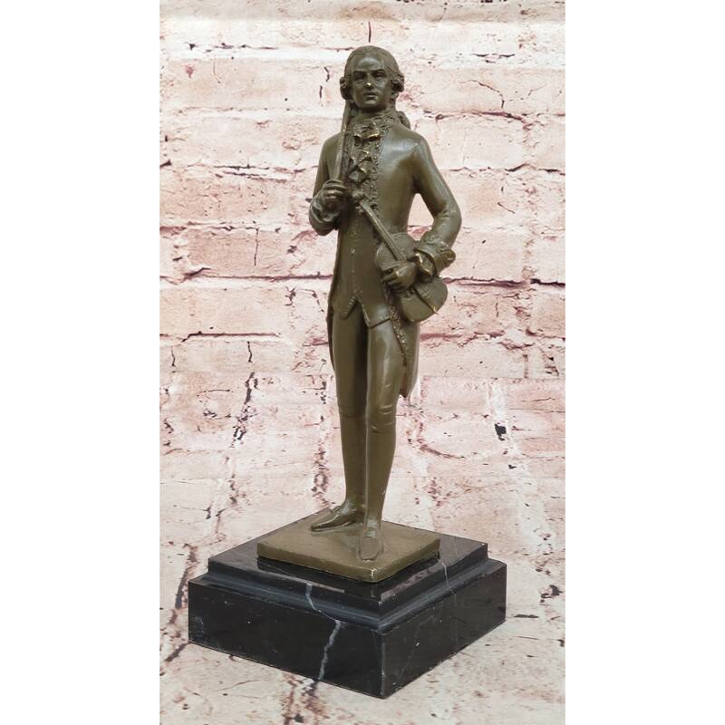 Bronze Classical Violinist Figurine Sculpture On Marble Base