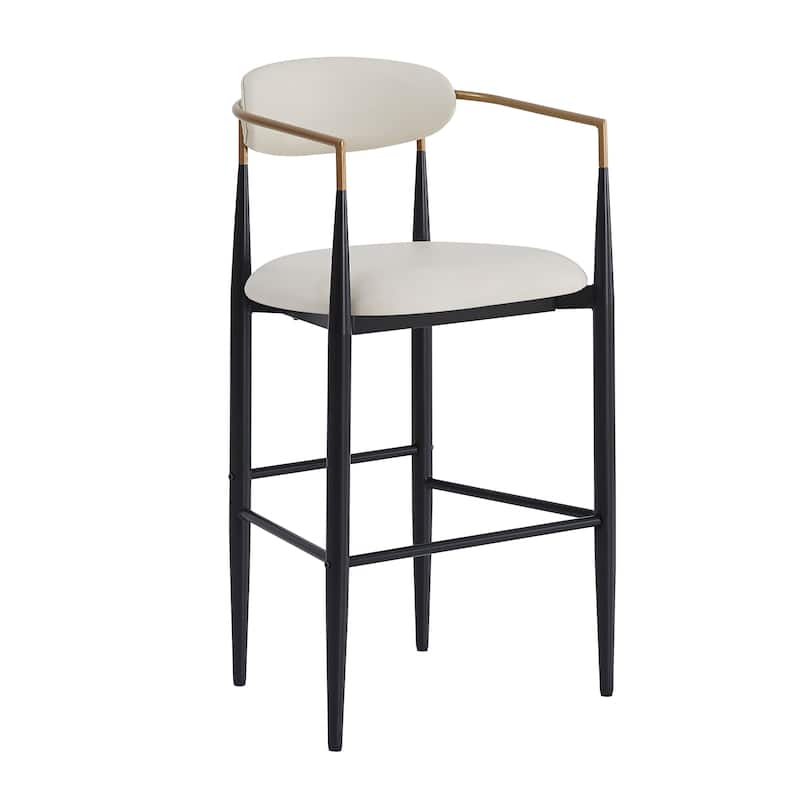PU Leather Bar Stools Set of 2, Counter Height Upholstered Bar Stools, Accent Chair with Back & Iron Legs for Kitchen Island