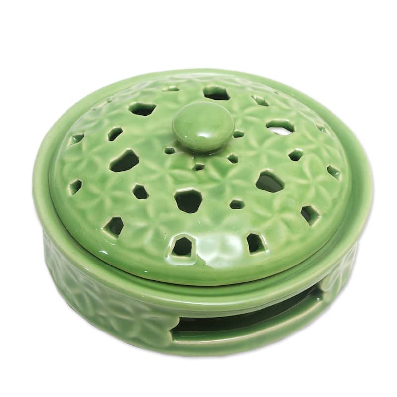 Novica Handmade Plumeria Spring Porcelain Mosquito Coil Holder