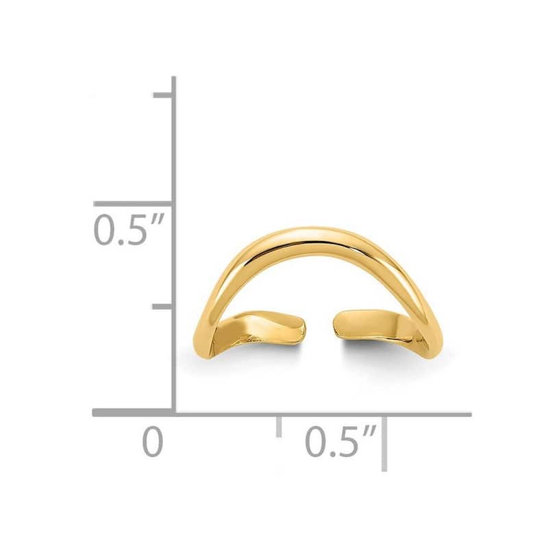 Curata 14 karat Yellow Gold Solid Polished Wave Adjustable Toe Ring (4mm)