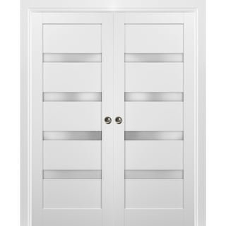 French Double Pocket Doors Frames / Quadro 4113 White Silk Frosted ...