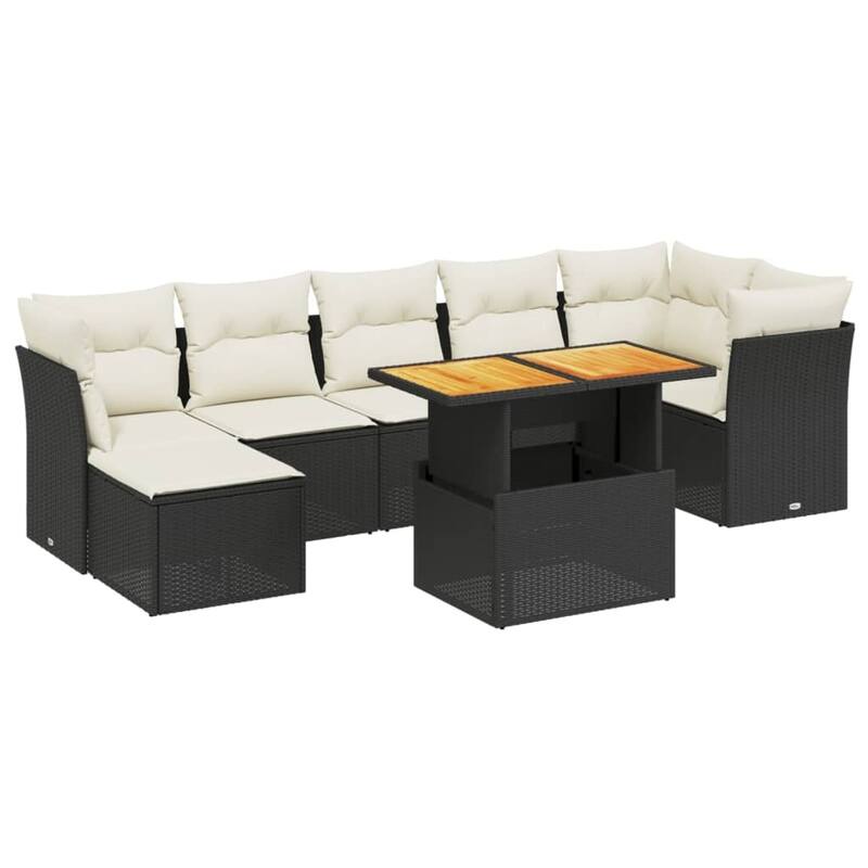 vidaXL Patio Sofa Set with Cushions Outdoor Furniture 8 Piece Poly Rattan - 21.7 x 39.4 x 28.7 in
