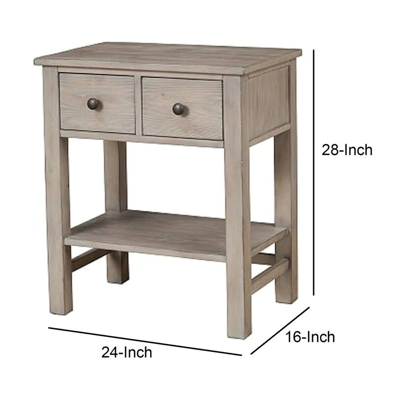 Natural Gray 2 Drawer 24 in. W Nightstand with Sturdy Hardware and Ample Storage
