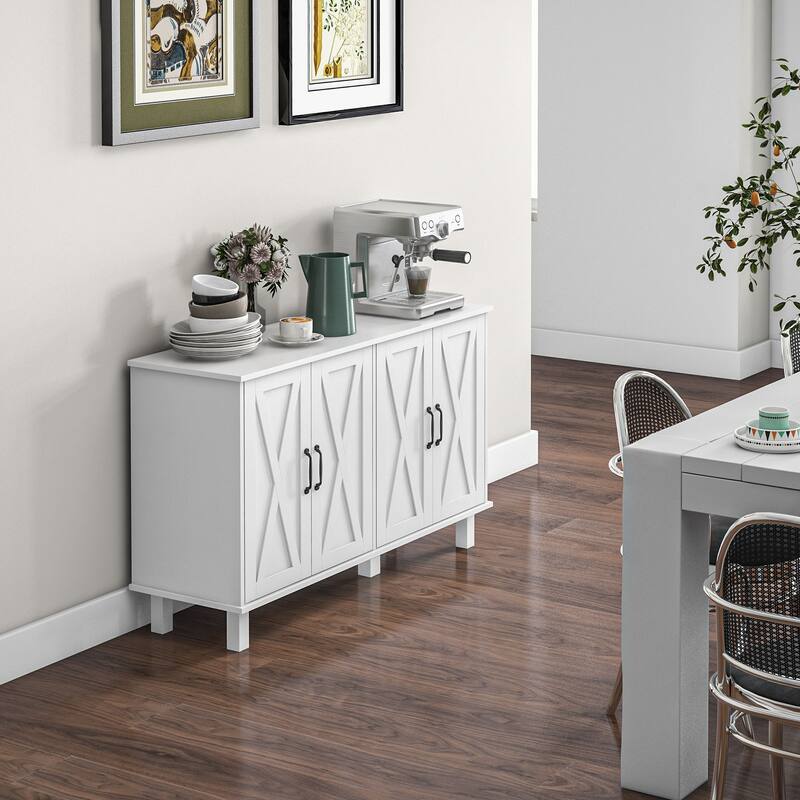 Buffet Sideboard with 4 Barn Doors and 2 Adjustable Shelves