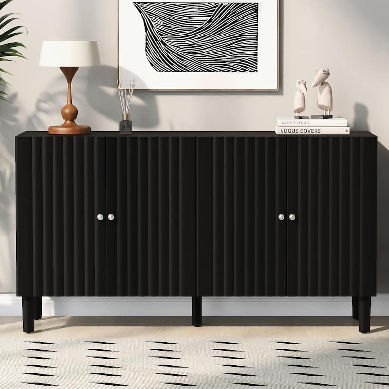 Elegant Four-Door Sideboard with Wavy Pattern Doors