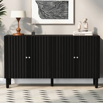 Elegant Four-Door Sideboard with Wavy Pattern Doors