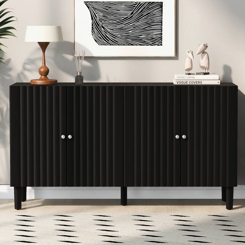 Modern Elegant 4-Door Buffet Cabinet Sideboard with Height Adjustable, for Study, Entryway and Living Room, Black - Black
