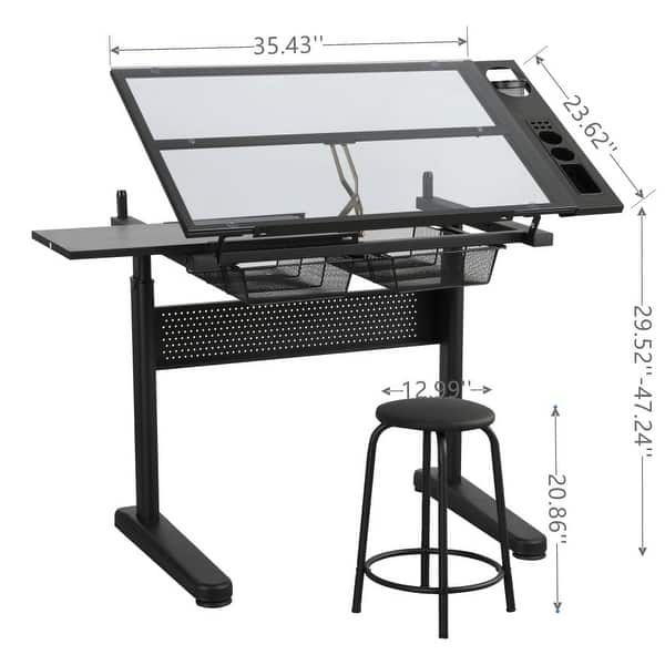 Hand Crank Adjustable Drafting Table Drawing Desk with Metal Drawers ...