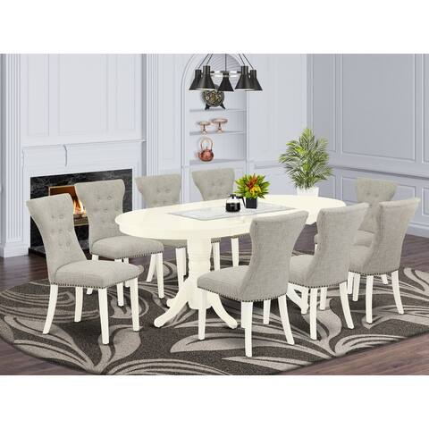 9-Piece Dining Set - Butterfly Leaf Dining Table and 8 Parson Chairs - High Back & Linen White (off white) Finish